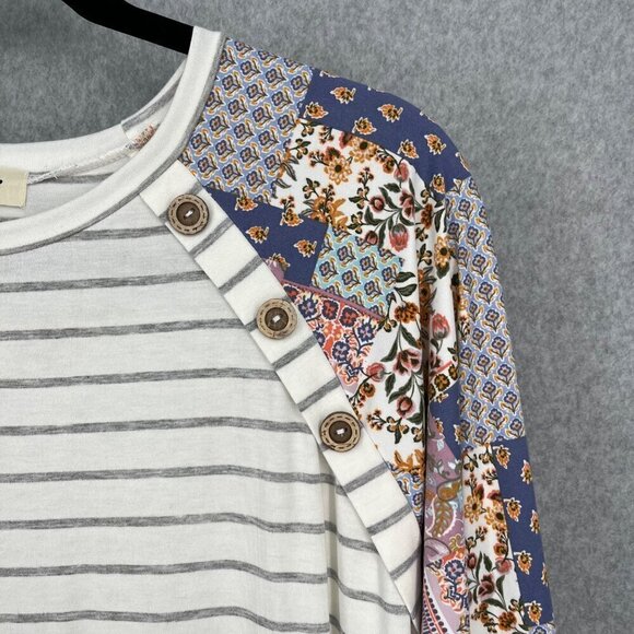 Haptics Boho Floral Mixed Print Top Size 2X Multicolor Patchwork Stretch Knit LS - Picture 2 of 10